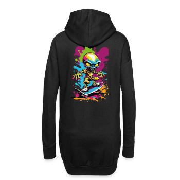 Alien auf Skateboard bunte Illustration - Hoodie-Kleid - Schwarz - Hinten
