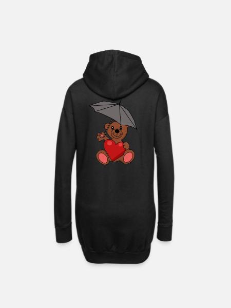 Teddy Bear in Love Heart Umbrella Romance - Hoodie Dress - black