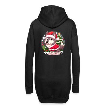 Niedlicher Wolf Welpe im Weihnachtsoutfit - Hoodie-Kleid - Schwarz - Hinten