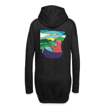 Faultier Angler Boot Angel Sonnenuntergang angeln - Hoodie-Kleid - Schwarz - Hinten