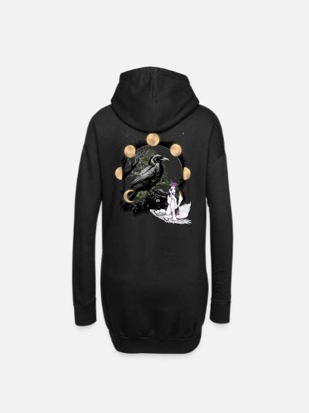 Rabe Mädchen Fantasy Dark Mond Natur Okkult - Hoodie-Kleid - Schwarz