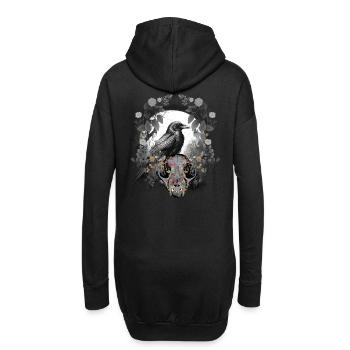 Tier Schädel Krähe Rabe Vogel Halloween Vintage - Hoodie-Kleid - Schwarz - Hinten