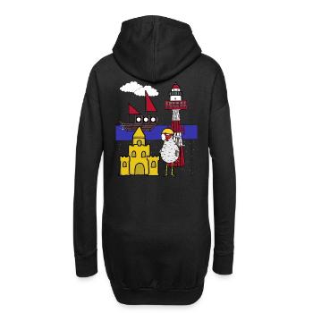 Handwerker Huhn Sandburg Baustelle Strand - Hoodie-Kleid - Schwarz - Hinten