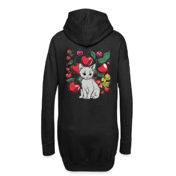cerises, jardin, chat, été, fruits, fruits - Sweat-shirt à capuche long Femme - noir - Dos