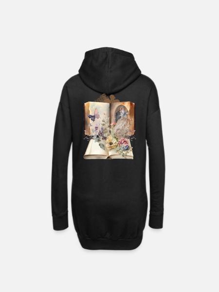 Vintage Buch Bücher Nostalgisch Blumen - Hoodie-Kleid - Schwarz