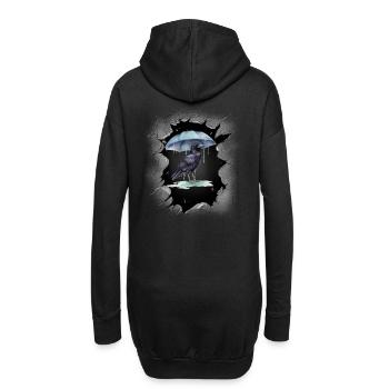 Oiseau, Météo, Pluie, Parapluie, Dark Crow - Sweat-shirt à capuche long Femme - noir - Dos