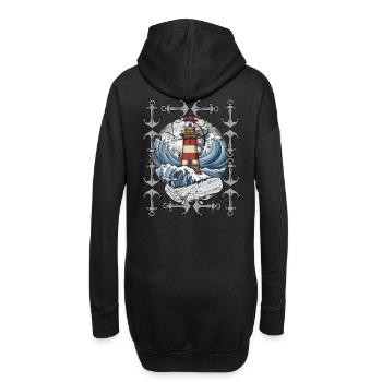 phare, signal, maritime, baleine, vagues, mer, poisson - Sweat-shirt à capuche long Femme - noir - Dos