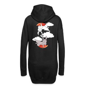 Hase Hasen Kaninchen Regenschirm fliegen träumen - Hoodie-Kleid - Schwarz - Hinten