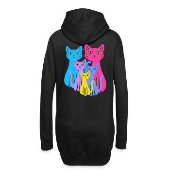 Chat Chats Chaton Famille Enfants Bébé Années 80 - Sweat-shirt à capuche long Femme - noir - Dos