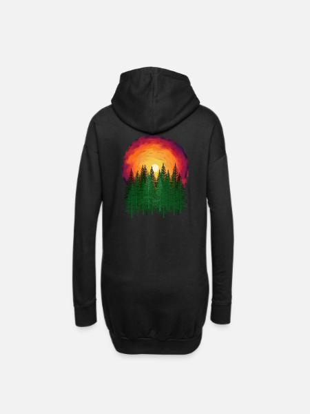 Sonnenuntergang Wald Tannen Natur Bäume Baum - Hoodie-Kleid - Schwarz
