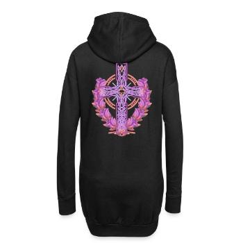 Croix Croix Crucifix Roses Fleurs Jésus Dieu - Sweat-shirt à capuche long Femme - noir - Dos