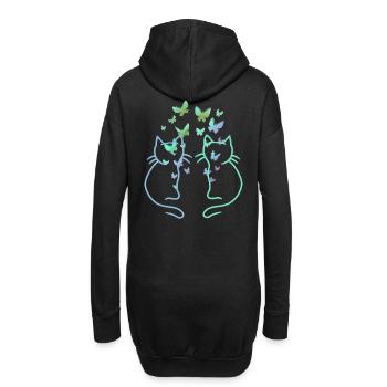 Chats, Chats, Papillons, Printemps - Sweat-shirt à capuche long Femme - noir - Dos