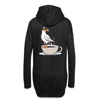 Maritim Möwe Kaffeetasse Kaffee weiß schwarz - Hoodie-Kleid - Schwarz - Hinten