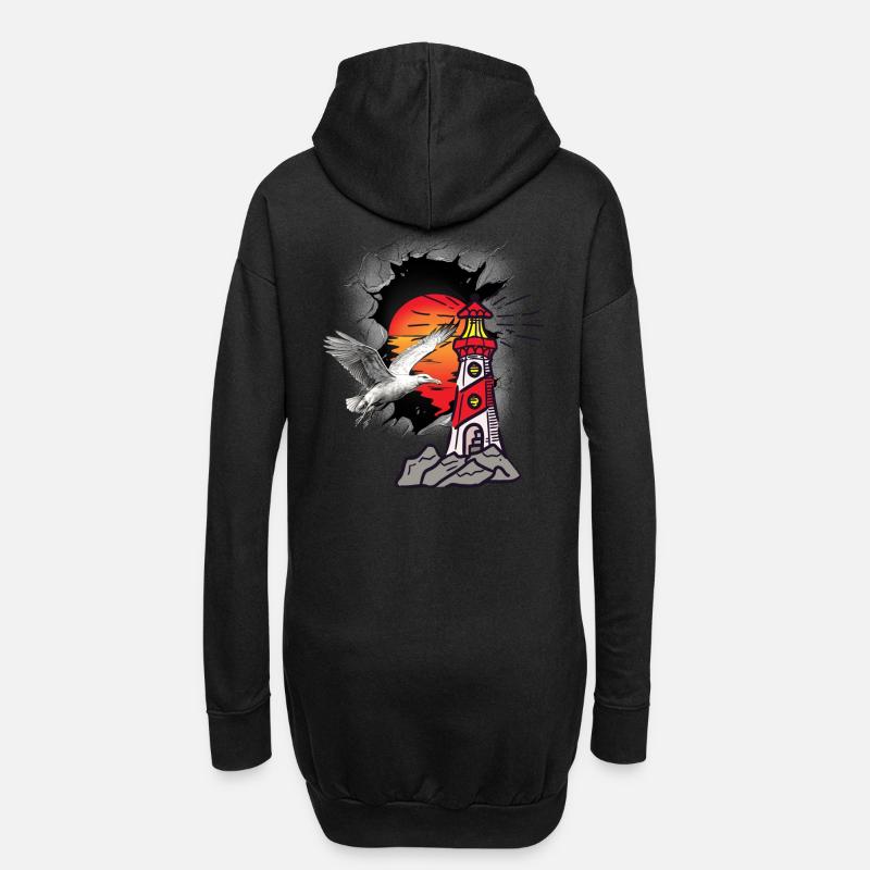 Leuchtturm Leuchttürme Möwe Möwen - Hoodie-Kleid - Schwarz