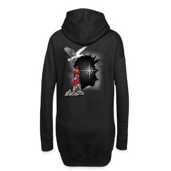 maritime, mouette, boussole, phare, mouettes - Sweat-shirt à capuche long Femme - noir - Dos