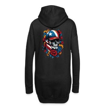 Patriotischer Totenkopf mit Blumendesign - Hoodie-Kleid - Schwarz - Hinten