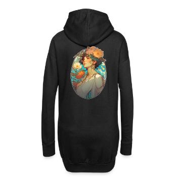 Blumige Frau Art Nouveau Porträt - Hoodie-Kleid - Schwarz - Hinten