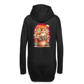 Enfants Enfant Écureuil Fleurs Conte de fées Bébé - Sweat-shirt à capuche long Femme - noir - Dos