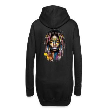 Femme africaine avec maquillage et plumes - Sweat-shirt à capuche long Femme - noir - Dos