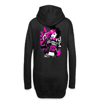 Urban Punk Straßenkunst mit neonpinken Akzenten - Hoodie-Kleid - Schwarz - Hinten