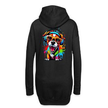 Hund mit Kopfhörer und Sonnenbrille - Hoodie-Kleid - Schwarz - Hinten