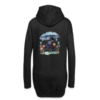 Vogel Rabe Regenschirm Wetter Natur Krähe - Hoodie-Kleid - Schwarz - Hinten
