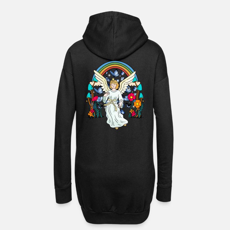 Regenbogen Engel Schutzengel Schmetterlinge Blume - Hoodie-Kleid - Schwarz