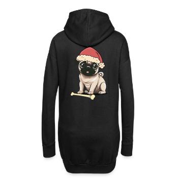 Mops Hunde Hund Nikolaus Weihnachtsmann Santa - Hoodie-Kleid - Schwarz - Hinten
