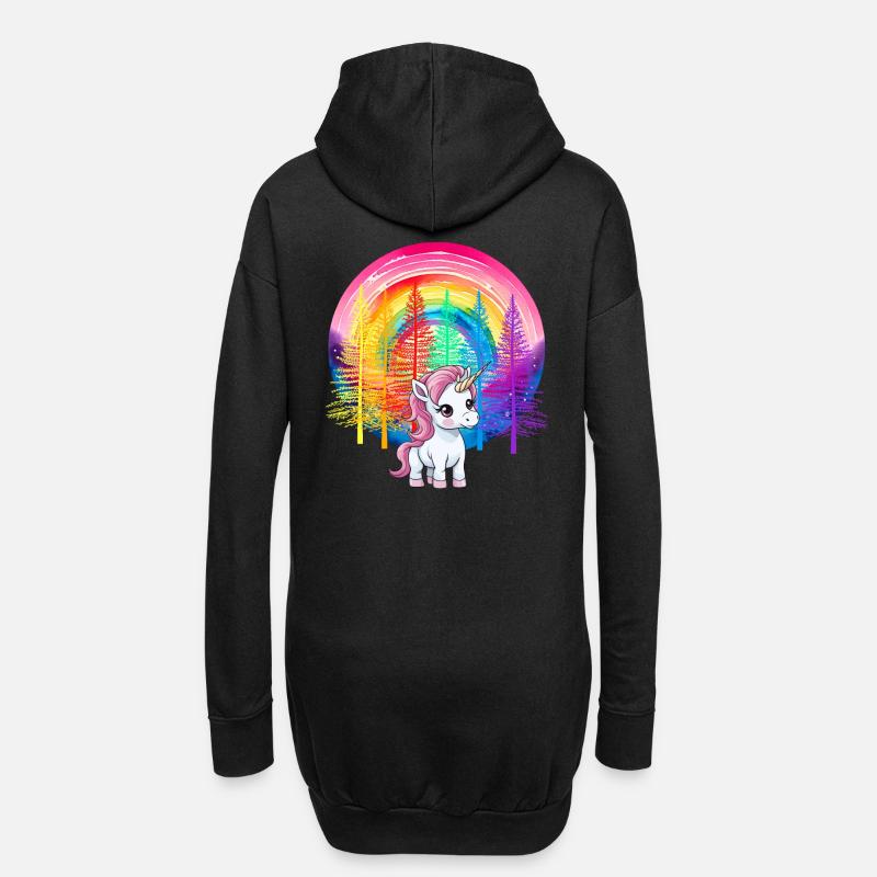 Regenbogen Einhorn Einhörner Kinder Kind - Hoodie-Kleid - Schwarz