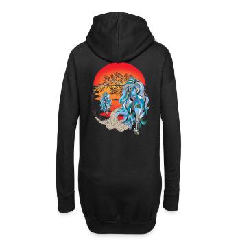 Mystisch Wildpferde Pferd Pferde Natur Reiterin - Hoodie-Kleid - Schwarz - Hinten