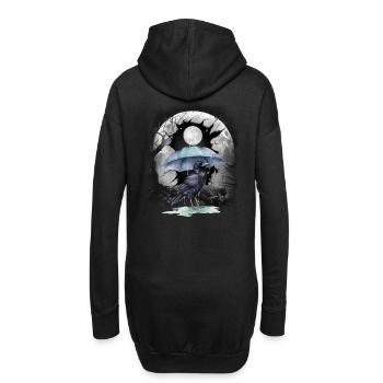 Halloween, oiseau, corbeau, corbeau, corbeau, forêt, lune - Sweat-shirt à capuche long Femme - noir - Dos