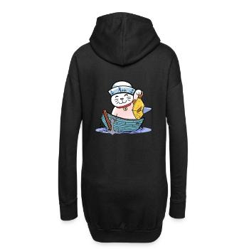 maritim Katze witzig Fischer Fisch Kinder Seemann - Hoodie-Kleid - Schwarz - Hinten