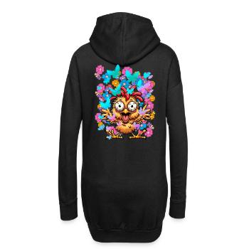Poulet Poulets Printemps Fleurs Papillons Drôle - Sweat-shirt à capuche long Femme - noir - Dos