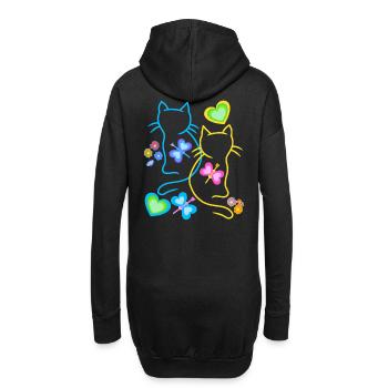 Frühling Katzen Retro 80er 90er Vintage Katzen - Hoodie-Kleid - Schwarz - Hinten