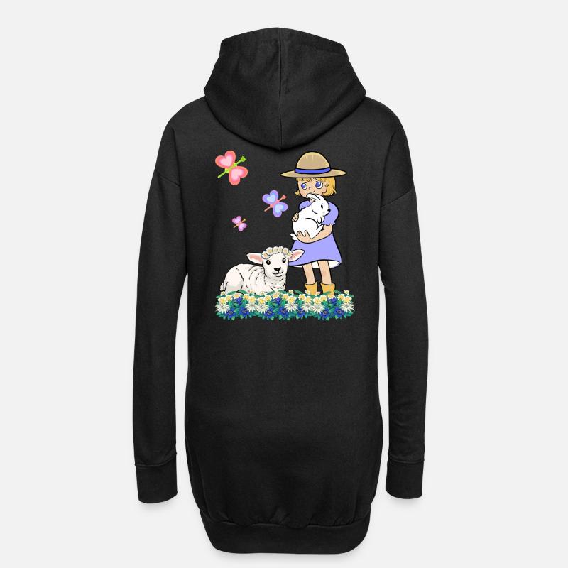 Kinder Kind Mädchen Schaf Schafe Lamm Ostern - Hoodie-Kleid - Schwarz