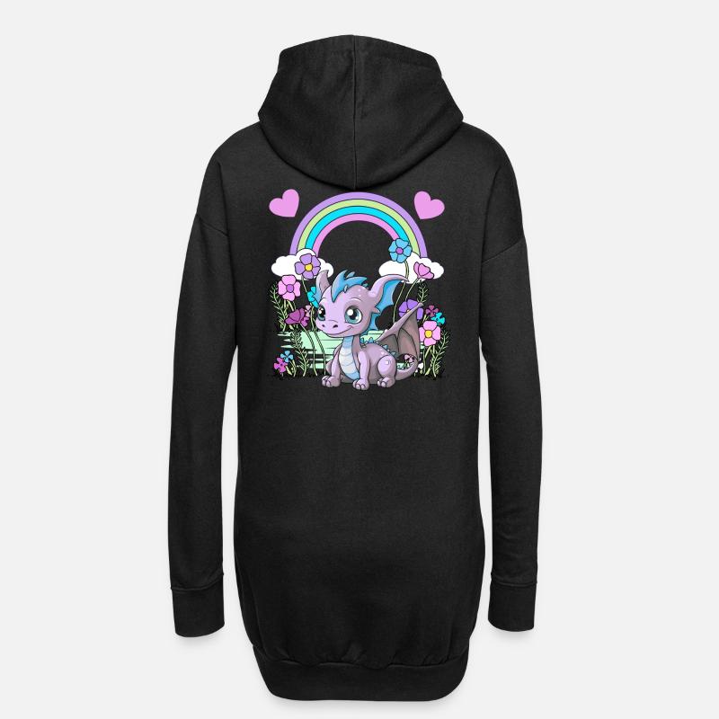 Drache Drachen Kinder Kind Regenbogen - Hoodie-Kleid - Schwarz