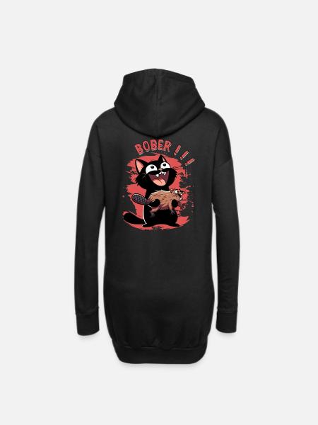 Hyper-Katze ruft „Bober!!!“ – Tierischer Ausraster - Hoodie-Kleid - Schwarz