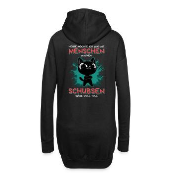 Menschen schubsen: Lustige schwarze Katze mit Plan - Hoodie-Kleid - Schwarz - Hinten