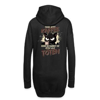Trink mehr Kaffee – schwarzer Humor Katze - Hoodie-Kleid - Schwarz - Hinten