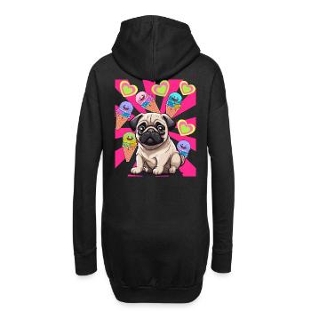 Hund Hunde Mops Kinder Kind Eis Eiskrem - Hoodie-Kleid - Schwarz - Hinten