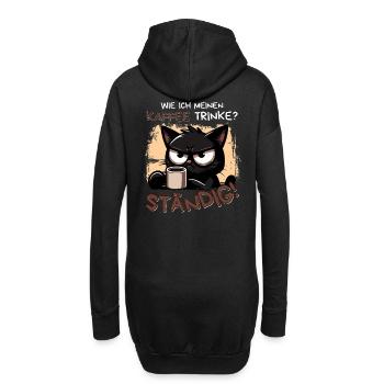 Kaffee. Ständig. Schwarze Katze mit Koffeinblick - Hoodie-Kleid - Schwarz - Hinten