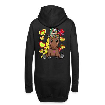 Hippie Pferd Pferde Pony Kinder Kind - Hoodie-Kleid - Schwarz - Hinten
