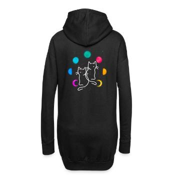 Retro Katzen Mondphase Mondphasen Katze Vintage - Hoodie-Kleid - Schwarz - Hinten