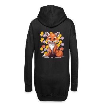 Fuchs Füchse Blumen Blume Kinder Kind - Hoodie-Kleid - Schwarz - Hinten