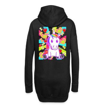 Sommer Retro Einhorn Einhörner Erdbeeren Obst - Hoodie-Kleid - Schwarz - Hinten