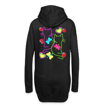 Retro Katzen Erdbeer Sommer Schmetterling Herz - Hoodie-Kleid - Schwarz - Hinten