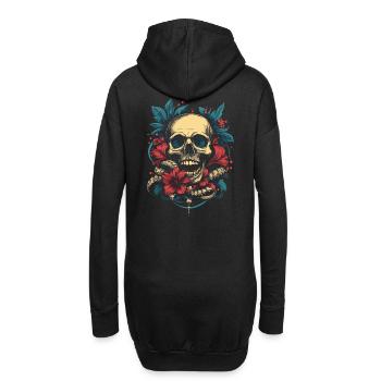 Tropischer Totenkopf mit Blumen - Hoodie-Kleid - Schwarz - Hinten