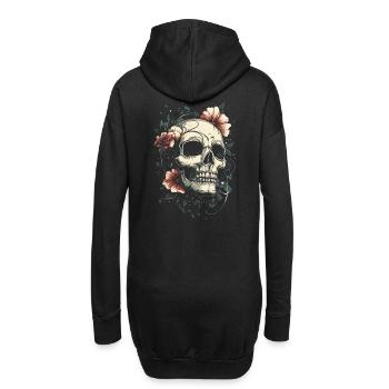 Schädel mit Blumen Tattoo-Stil - Hoodie-Kleid - Schwarz - Hinten