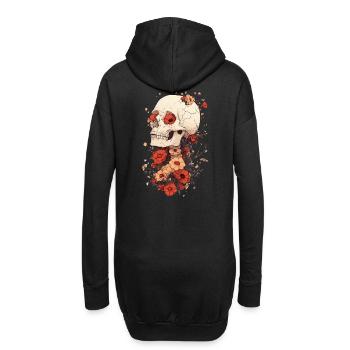 Crâne avec coquelicots et fissures - Sweat-shirt à capuche long Femme - noir - Dos