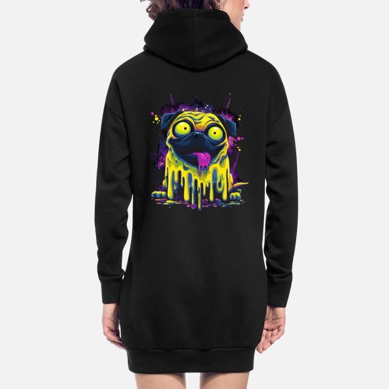 Trippy Psychedelischer Mops Bunter Graffiti Style Hoodie-Kleid
